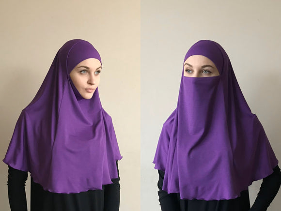 Purple niqab transformer, traditional hijab, 1 piece hijab, ready to wear hijab, prayer scarf