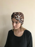 Leopard turban, stretchy viscose jersey turban, Headband,boho turban, Vintage hat