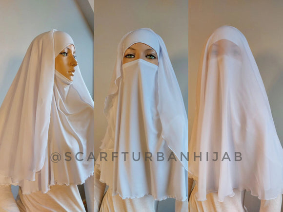 White Niqab veil transformer, closed face niqab, traditional hijab, Burqa, ready to wear hijab, prayer scarf, Hajji clothing