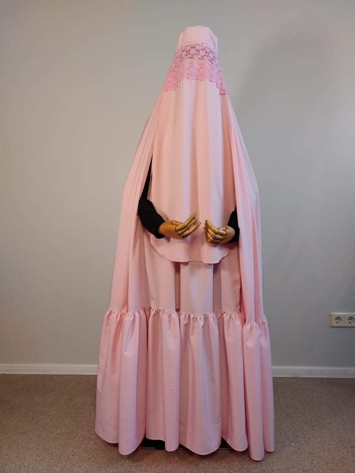 Pink Afghan burqa cape, traditional chador, full niqab , lace nikab, b ...