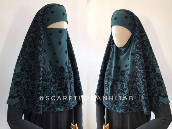 New dark green flower khimar traditional hijab 1 piece hijab ready hijab muslim clothing jelbab