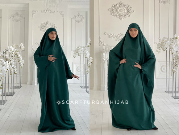 Emerald suede Khimar, muslim winter dress, traditional ready to wear jilbab , prayer Dress, islamic Burqa