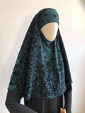 New dark green flower khimar traditional hijab 1 piece hijab ready hijab muslim clothing jelbab