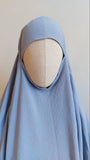 Light blue crepe Jilbab suit with skirt, summer Khimar, niqab Muslim dress, ready to wear hijab, islamic gift