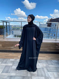 Black free size crepe maxi dress with hood, Wiccan mantle, plus size boho clothing, rustic dress, Muslim abaya, Hajji clothing