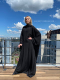 Black free size crepe maxi dress with hood, Wiccan mantle, plus size boho clothing, rustic dress, Muslim abaya, Hajji clothing