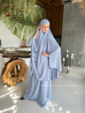 Light blue crepe Jilbab suit with skirt, summer Khimar, niqab Muslim dress, ready to wear hijab, islamic gift