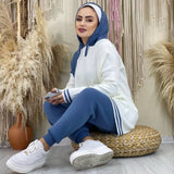 Blue and white tracksuit, hoodie and pants. Muslim tunic, free size, boho oversized