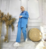 Summer Lightweight Suit Stylish Blue Denim Suit Shirt and Pants Sport Hijab Muslim Denim Clothing