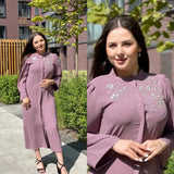 Long mauve orchid Dress with stone decoration