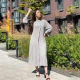 Long gray Dress with stone decorations ation