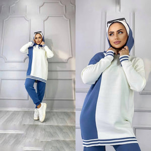 Blue and white tracksuit, hoodie and pants. Muslim tunic, free size, boho oversized