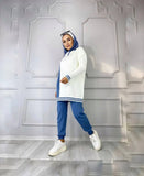 Blue and white tracksuit, hoodie and pants. Muslim tunic, free size, boho oversized