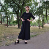 Black summer combo suit, trouser suit with cardigan, crepe-chiffon, boho style, Little transparent