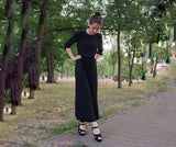 Black summer combo suit, trouser suit with cardigan, crepe-chiffon, boho style, Little transparent