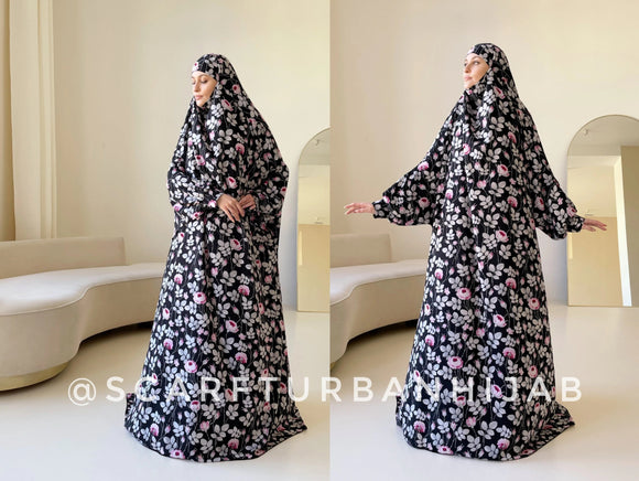 Elegant Floral Print Full-Length jilbab - Comfortable Muslim Attire, summer khimar