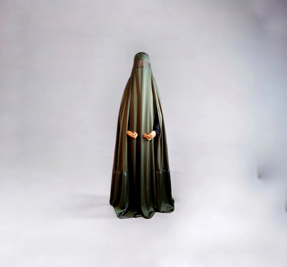 Elegant Silk khaki color afghani burqa, unique design custom length