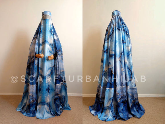 Luxury elegant Afghan burqa, silk khimar cape with unique pattern, chador niqab, full long hijab