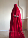 Red Afghan burqa, silk khimar cape, niqab, full long hijab