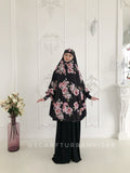 Long black viscose khimar with roses print