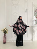 Long black viscose khimar with roses print