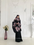 Long black viscose khimar with roses print