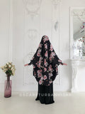 Long black viscose khimar with roses print