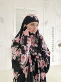 Long black viscose khimar with roses print