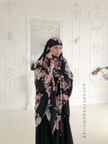 Long black viscose khimar with roses print