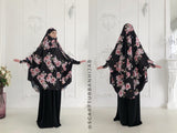 Long black viscose khimar with roses print