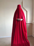 Red Afghan burqa, silk khimar cape, niqab, full long hijab