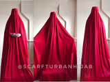 Red Afghan burqa, silk khimar cape, niqab, full long hijab