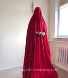 Red Afghan burqa, silk khimar cape, niqab, full long hijab