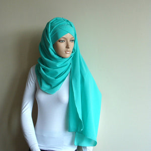 Stylish Turban Hijab, ready to wear hijab, chapel scarf, Scarf Handmade,  Pret A Porter Hijab, Mint hijab, Muslim fashion, Turban