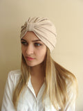 Women's beige turban hat