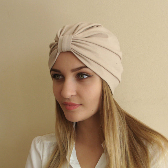 Women's beige turban hat