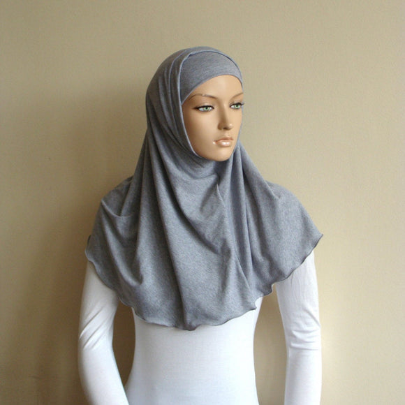 Melange gray Hijab Two Piece Al Amira style