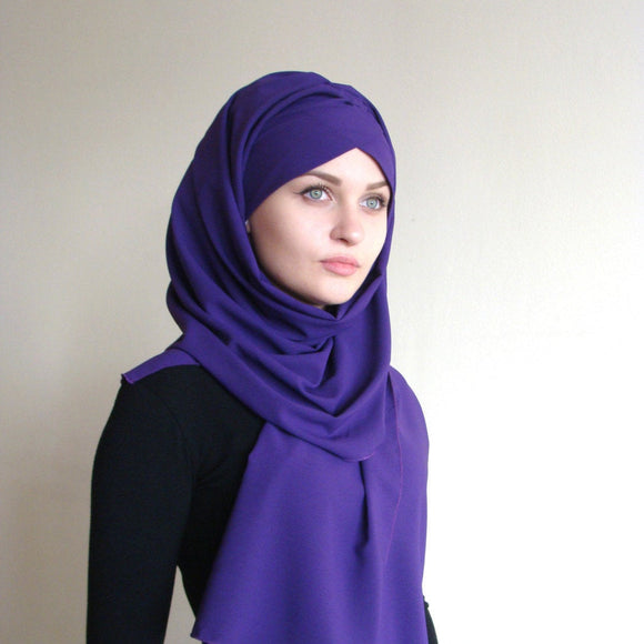 Stylish Turban Hijab, ready to wear hijab, chapel scarf, Scarf Handmade,  Pret A Porter Hijab, violet hijab, Muslim fashion,  purplt Turban