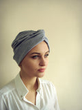 Women's gray melange turban hat