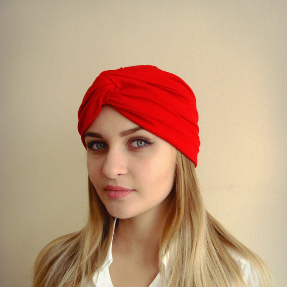 Viscose jersey red color turban is really modern, nice and comfortable head accessory. Stylish turban made of vintage 40's. 