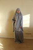 French khimar gray melange sport suit with skirt