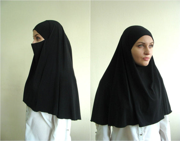 Transformer hijab, niqab transformer,black niqab, black nikab, traditional hijab, 1 piece hijab, ready  to wear hijab,  prayer scarf