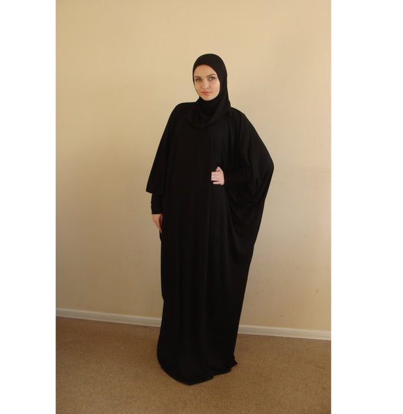 Black Prayer dress, Muslim oversize dress with attached hijab