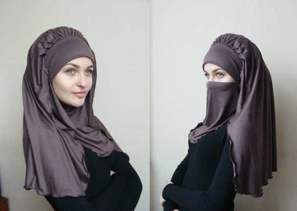 Voluminous brown Transformer hijab niqab