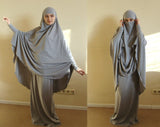 French khimar gray melange sport suit with skirt