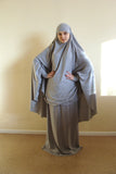 French khimar gray melange sport suit with skirt