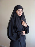 Black Khimar Maxi dress with Lace  veil