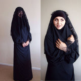 Black Khimar Maxi dress with Lace  veil