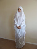 White Silk Khimar dress V silhouette