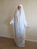 White Silk Khimar dress V silhouette